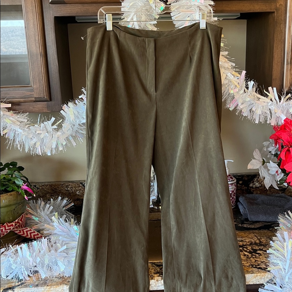 Elliott Lauren Pants Faux Suede Olive Green Slacks Womens 14 Chino